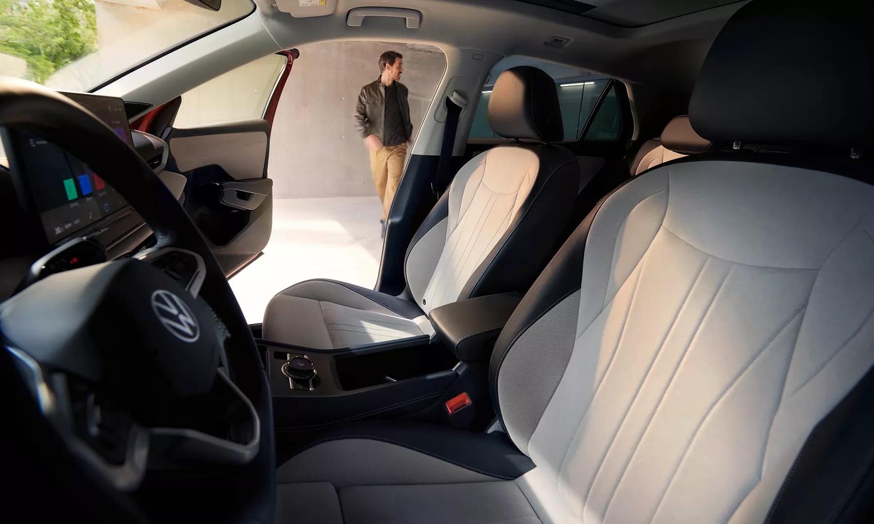 TC1296 Interior View On Seats With Man Standing Outside 1